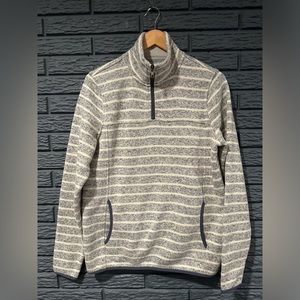 THREAD + SUPPLY 1/4 Zip Striped Fleece Pullover Gray/White Womens Sz Large